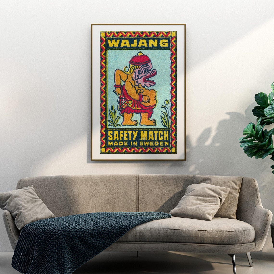 Wajang Wayang Figure Vintage Swedish Safety Match Label Poster - Image 3