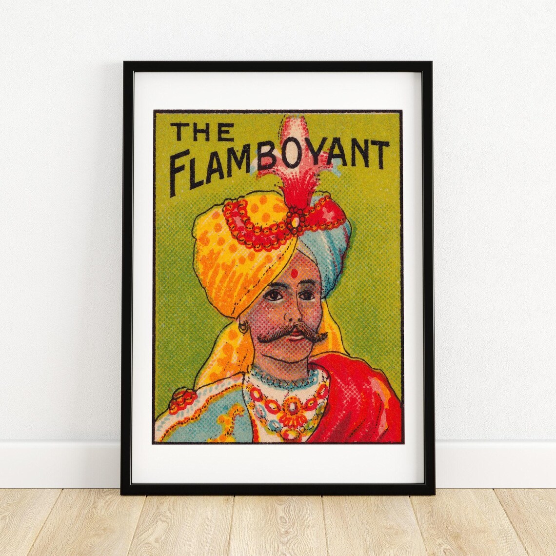 The Flamboyant Turbaned Man Vintage Indian Matchbox Label Poster
