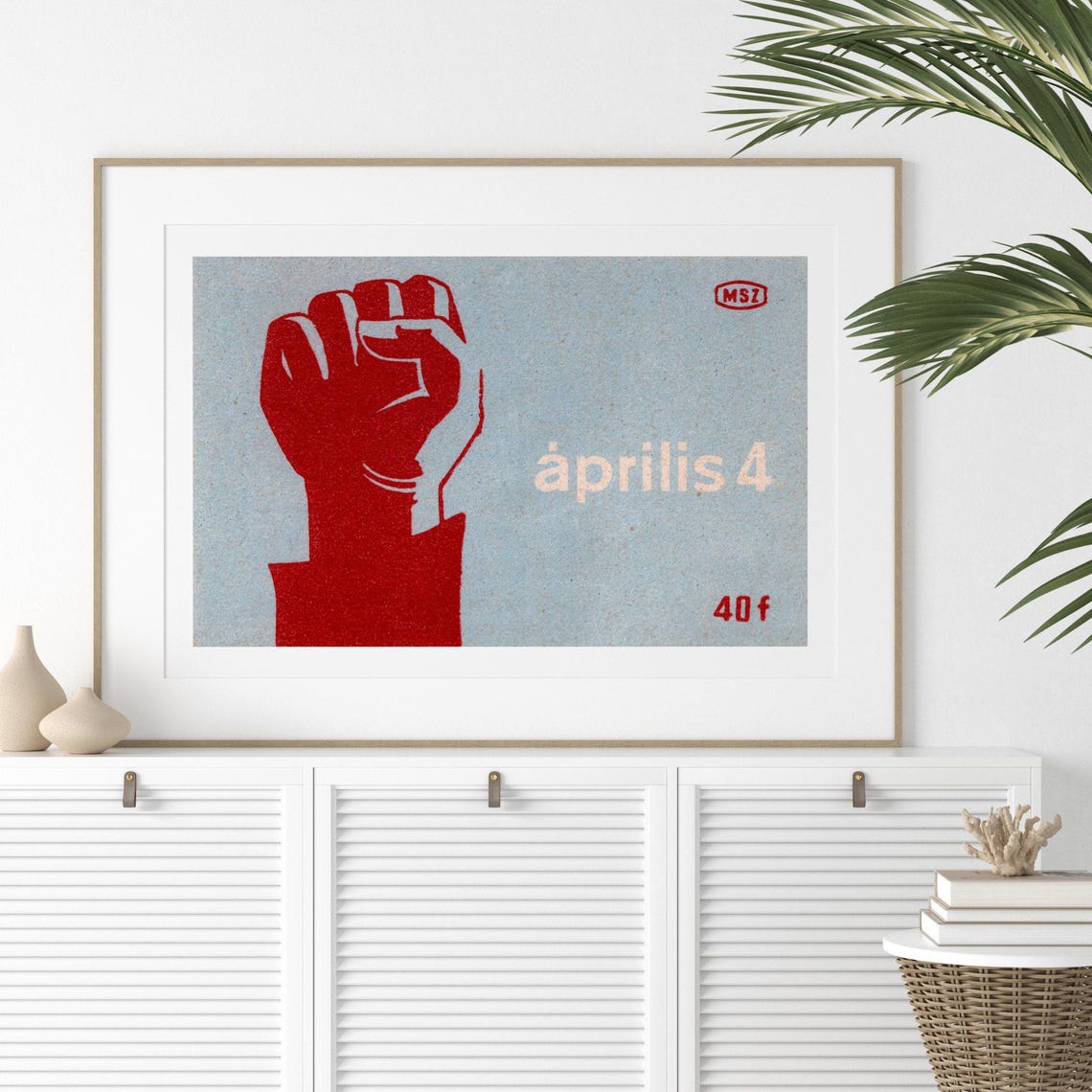 Red Clenched Fist April 4 Hungarian Matchbox Label Art Poster - Image 2
