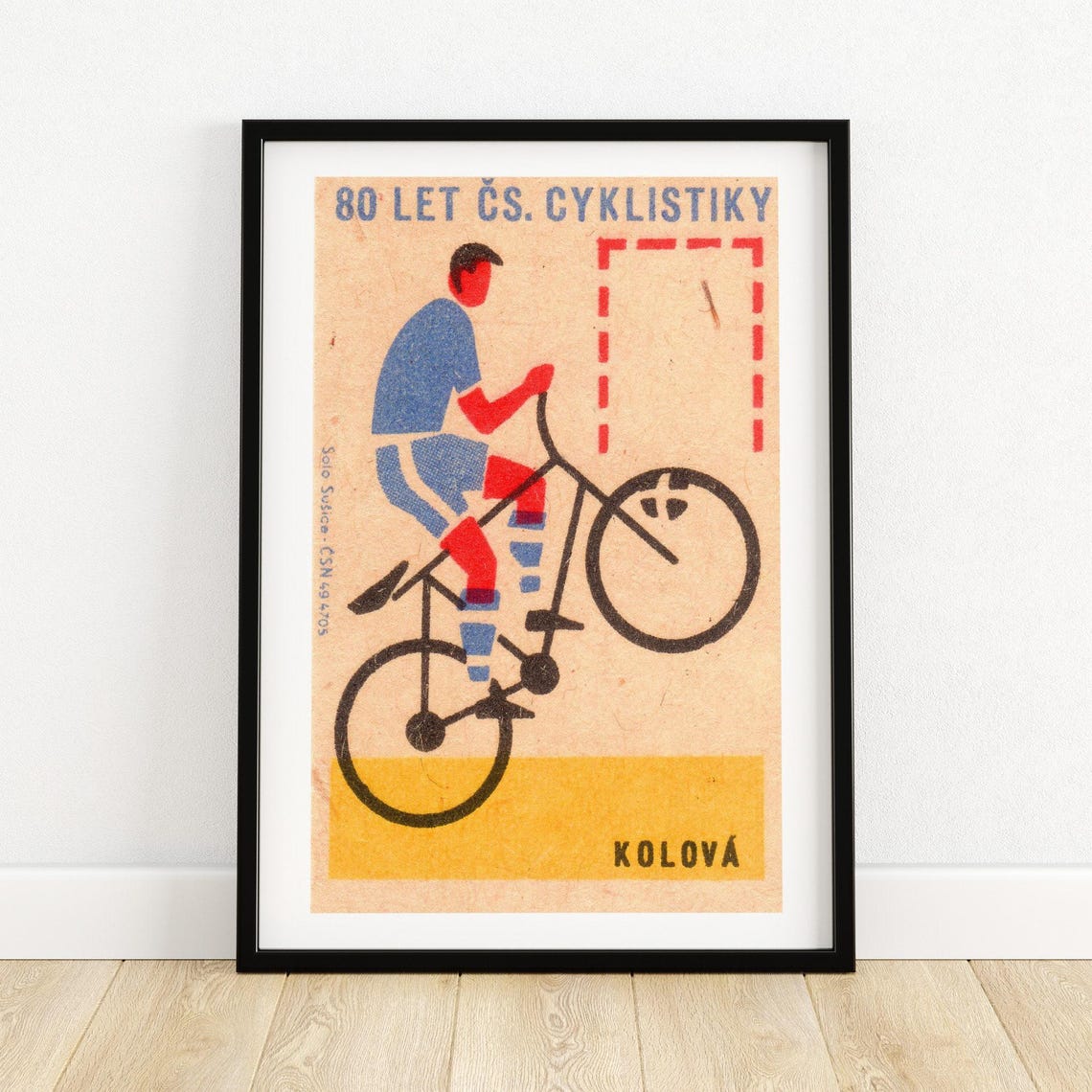 80 Years Czech Cycling Minimalist Cyclist Vintage Matchbox Art Poster