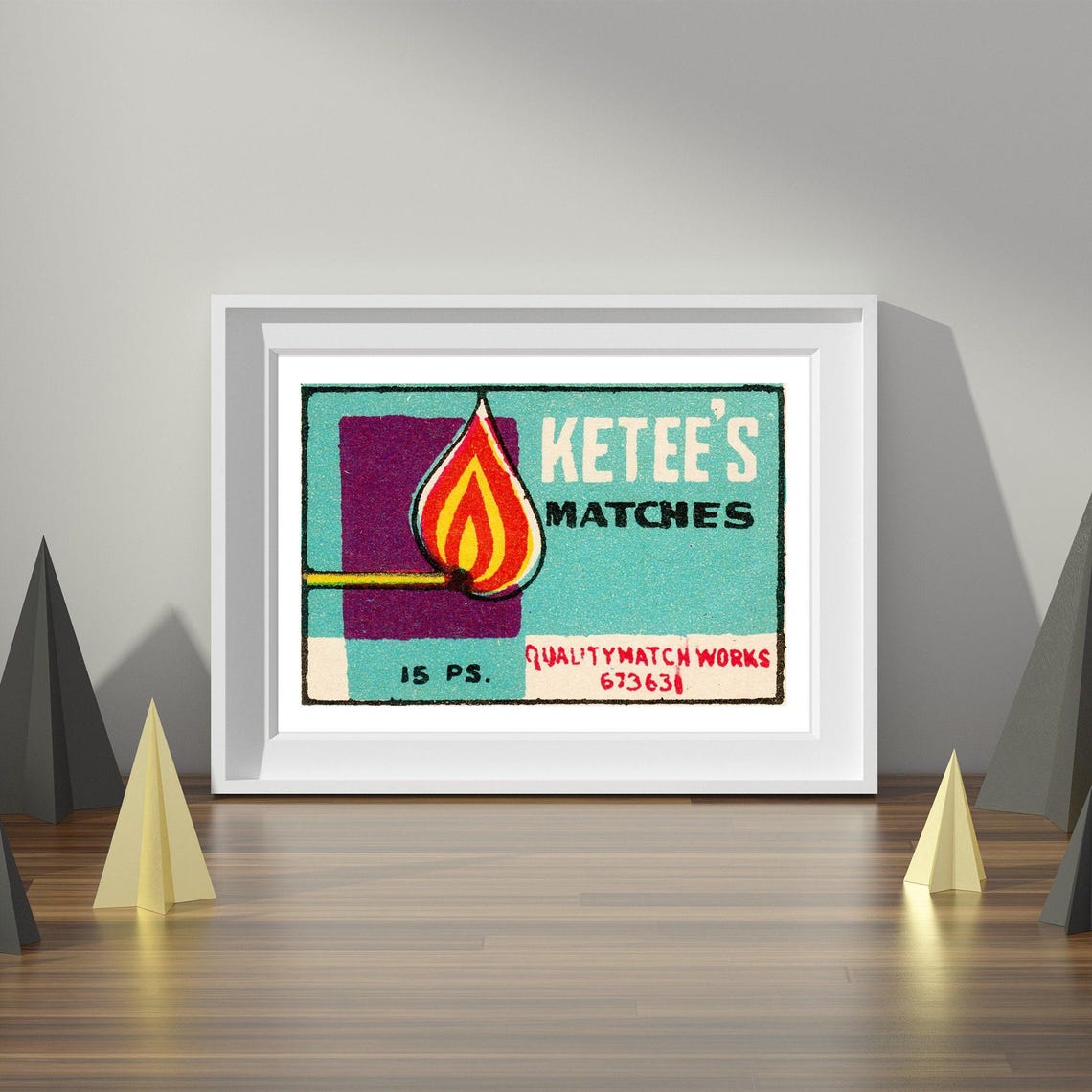 Ketees Matches Lit Flame Vintage Indian Matchbox Label Art Poster - Image 4