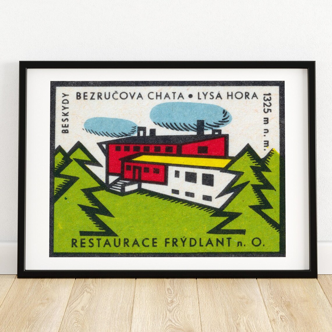 Bezručova Chata Lysá Hora Beskydy Mountain Hut Vintage Label Poster
