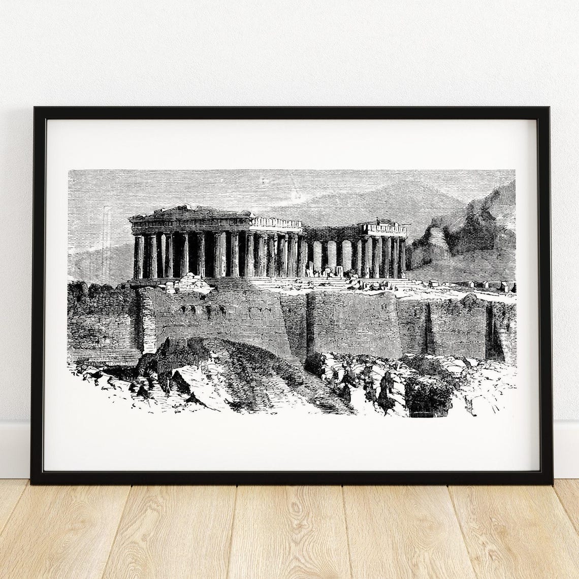 Parthenon Ruins Athens Acropolis Ancient Temple Engraving Poster