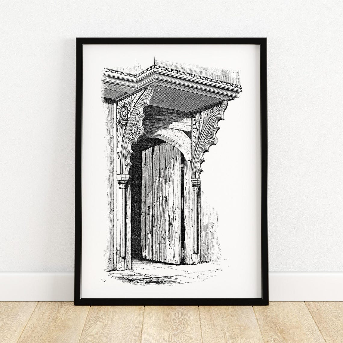 Carved Gothic Wooden Door York Medieval Canopy Engraving Poster