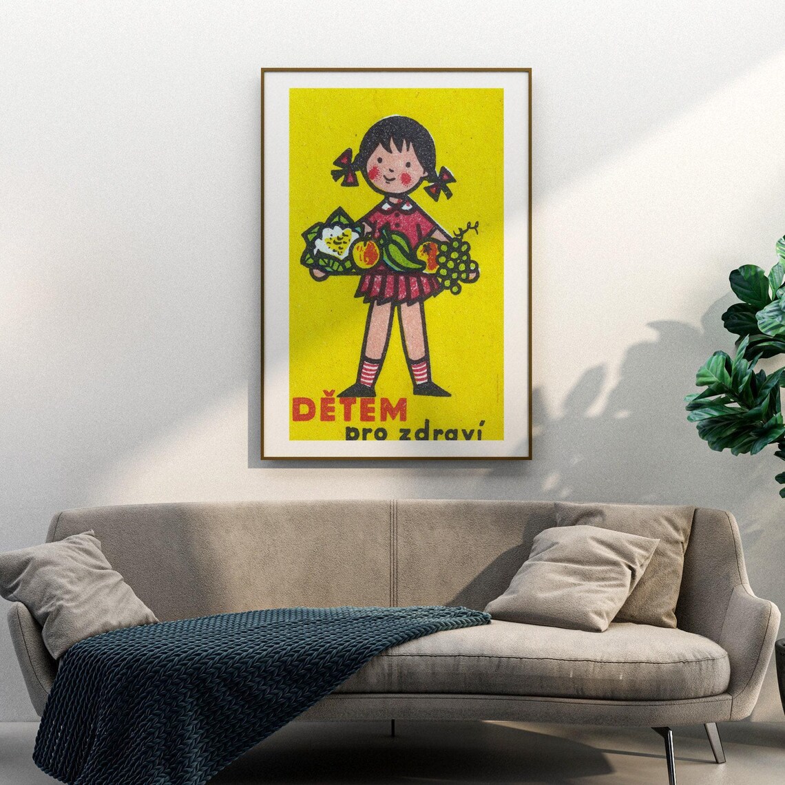 Czech Fruit for Children Vintage Girl Yellow Retro Art Poster - Image 3