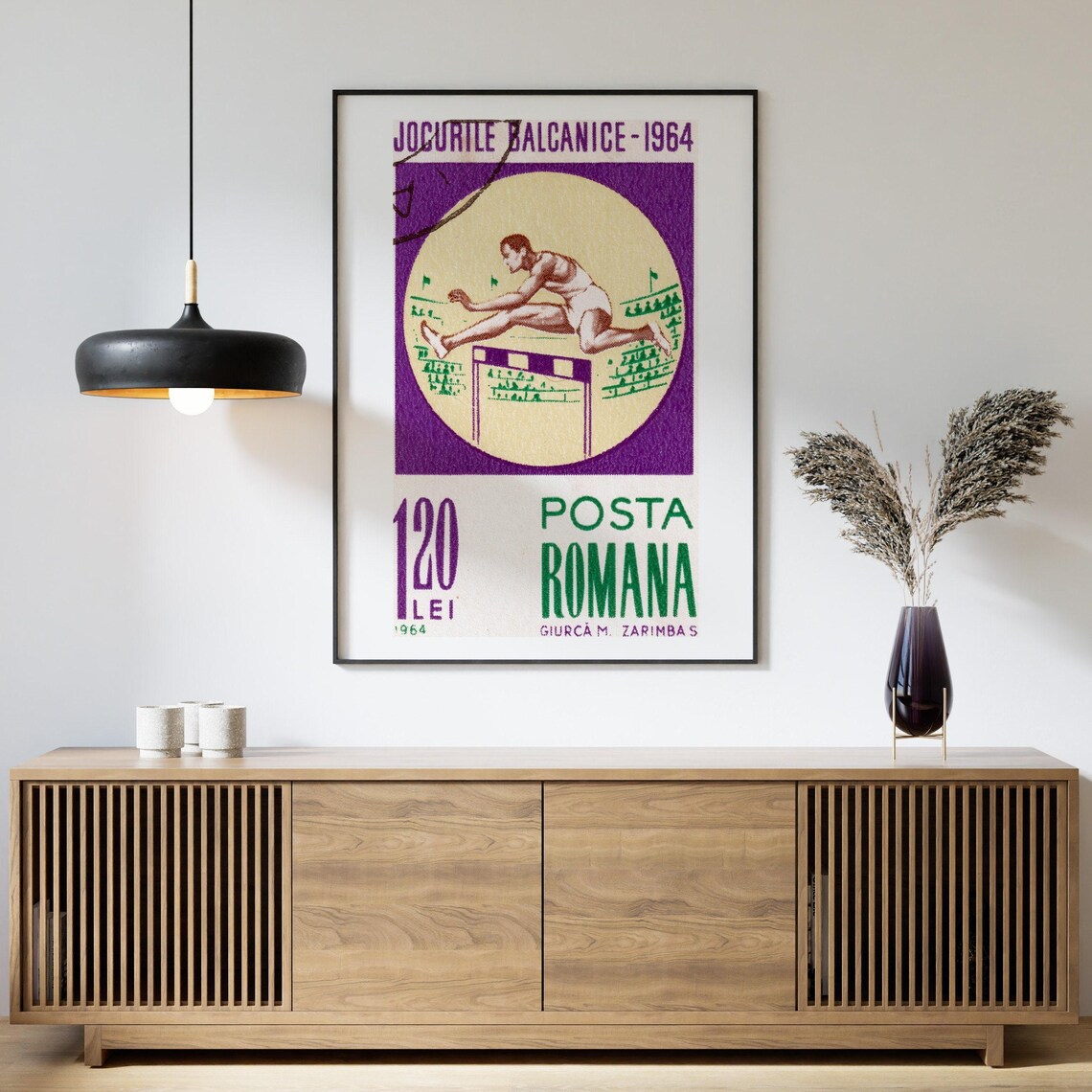 Romania 1964 Balkan Games Hurdler 120 Lei Postage Stamp Poster - Image 4