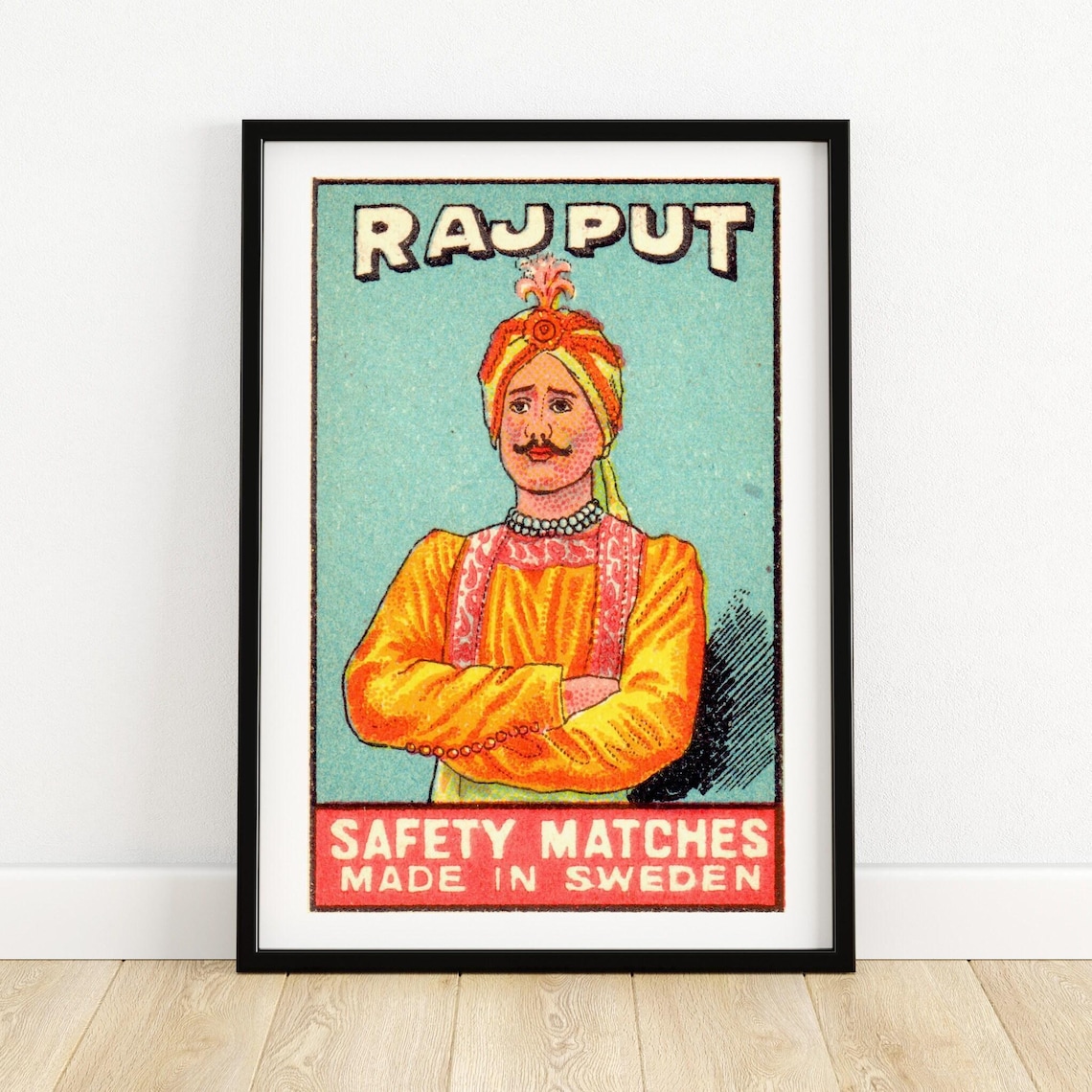 Rajput Turban Portrait Vintage Swedish Safety Matches Label Poster