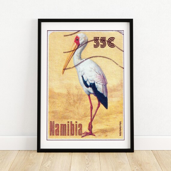 Stork Vintage Namibia Art Postage Stamp Print Aesthetic Wall Art Postage Stamp Wall Poster Vintage African Art
