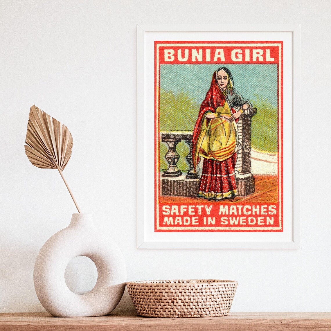 Bunia Girl Indian Woman Sari Safety Matches Swedish Vintage Poster - Image 4