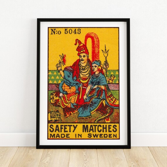 Indian God Matchbox Print Sweden Wall Art Vintage Sweden Art Matchbox Wall Poster Vintage Poster Print