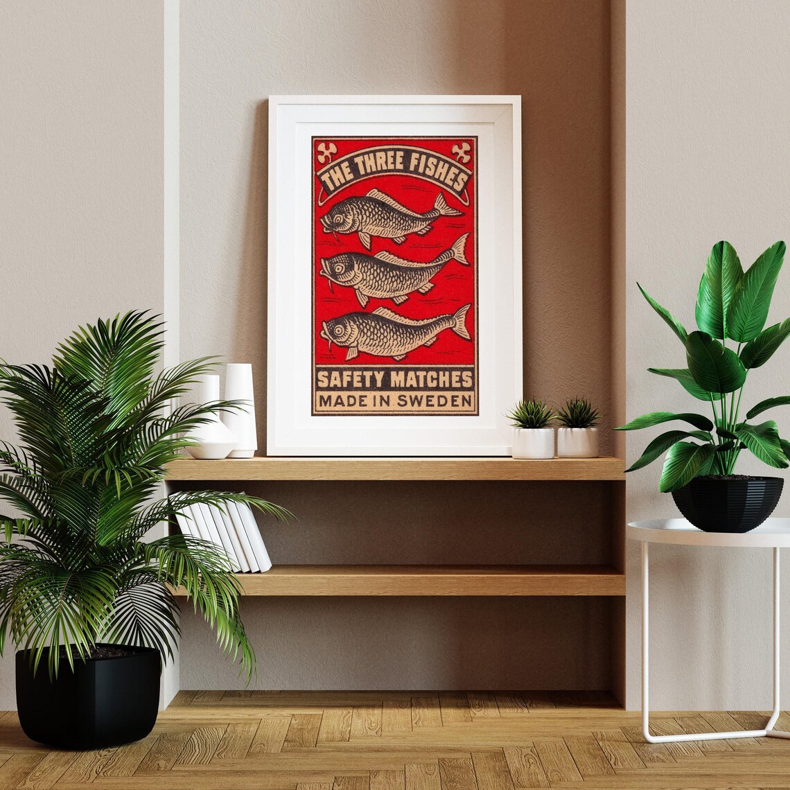 The Three Fishes Matchbox Print, Vintage Sweden Poster - Image 2