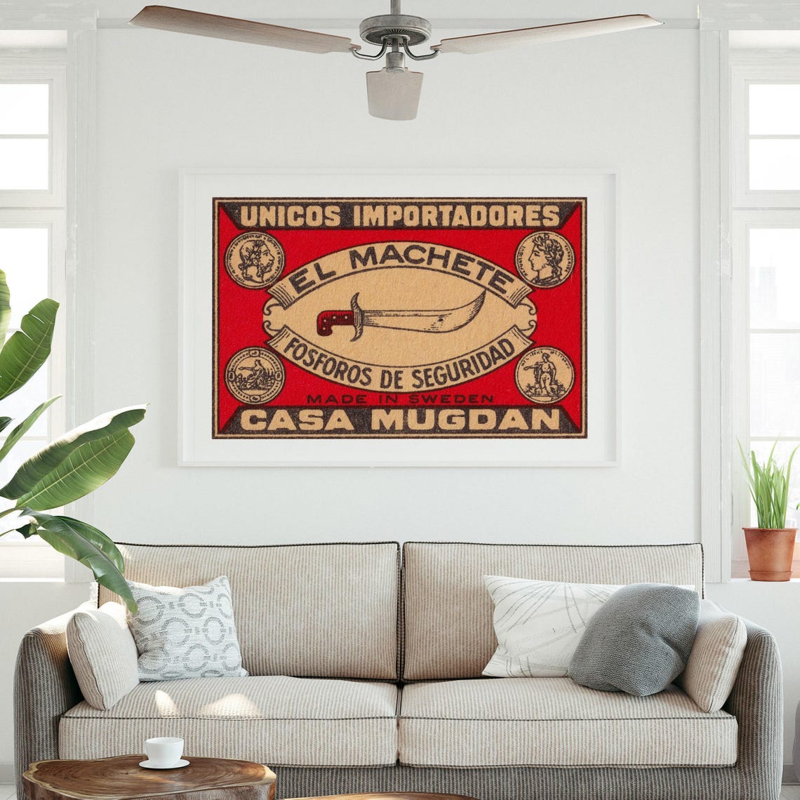 El Machete Sword Red Swedish Safety Matches Export Vintage Poster - Image 3