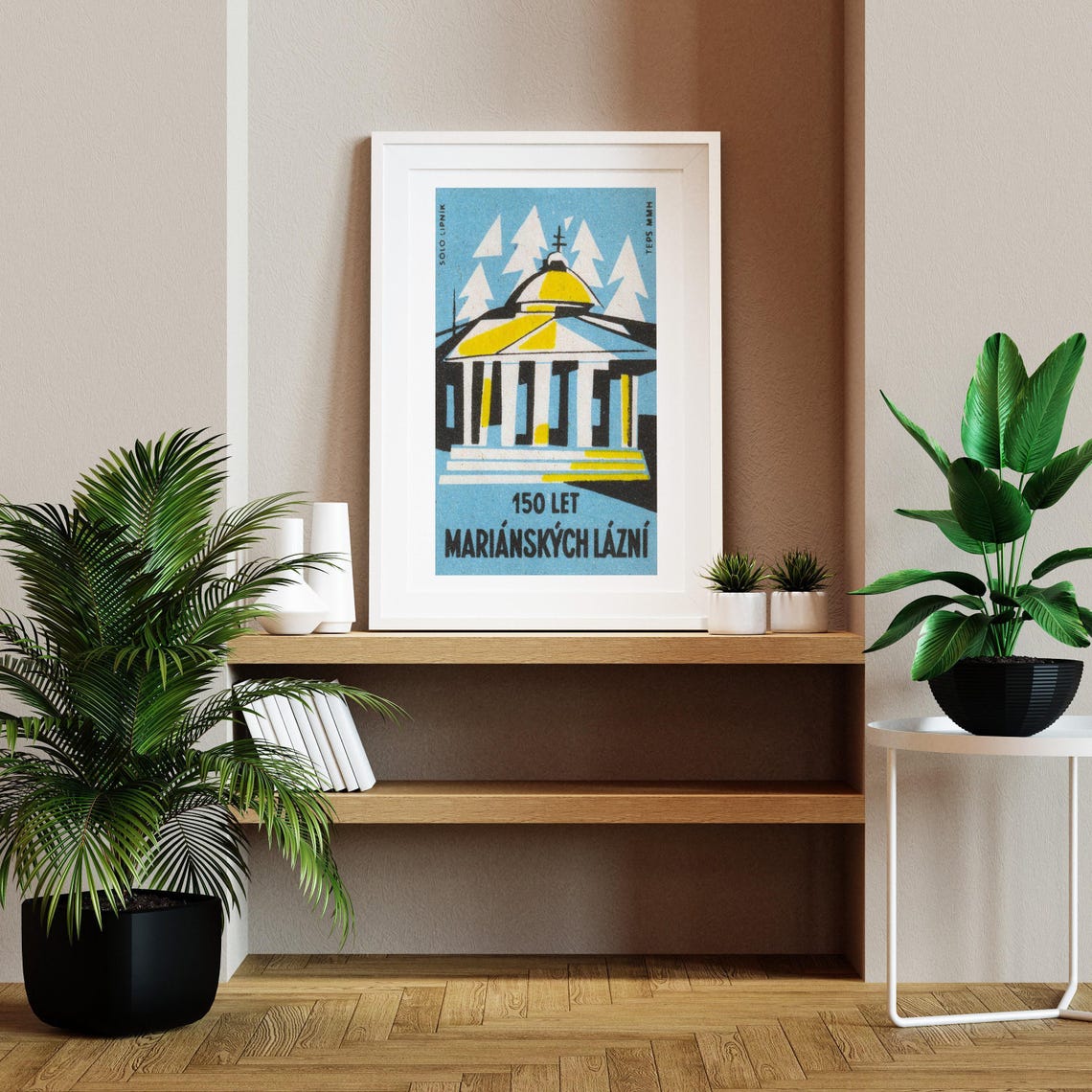 150 Let Marianskych Lazni Spa Colonnade Czech Matchbox Label Poster - Image 2