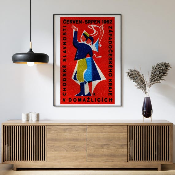 Folk Dancing Matchbox Print Czech Wall Art Vintage Czech Art Matchbox Wall Poster Vintage Poster Print