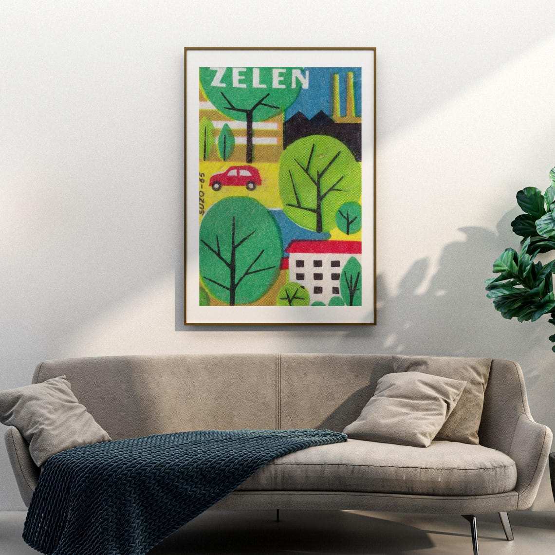 Zelen Czech Vintage Trees Car Houses Retro Folk Landscape Art Poster - Image 3