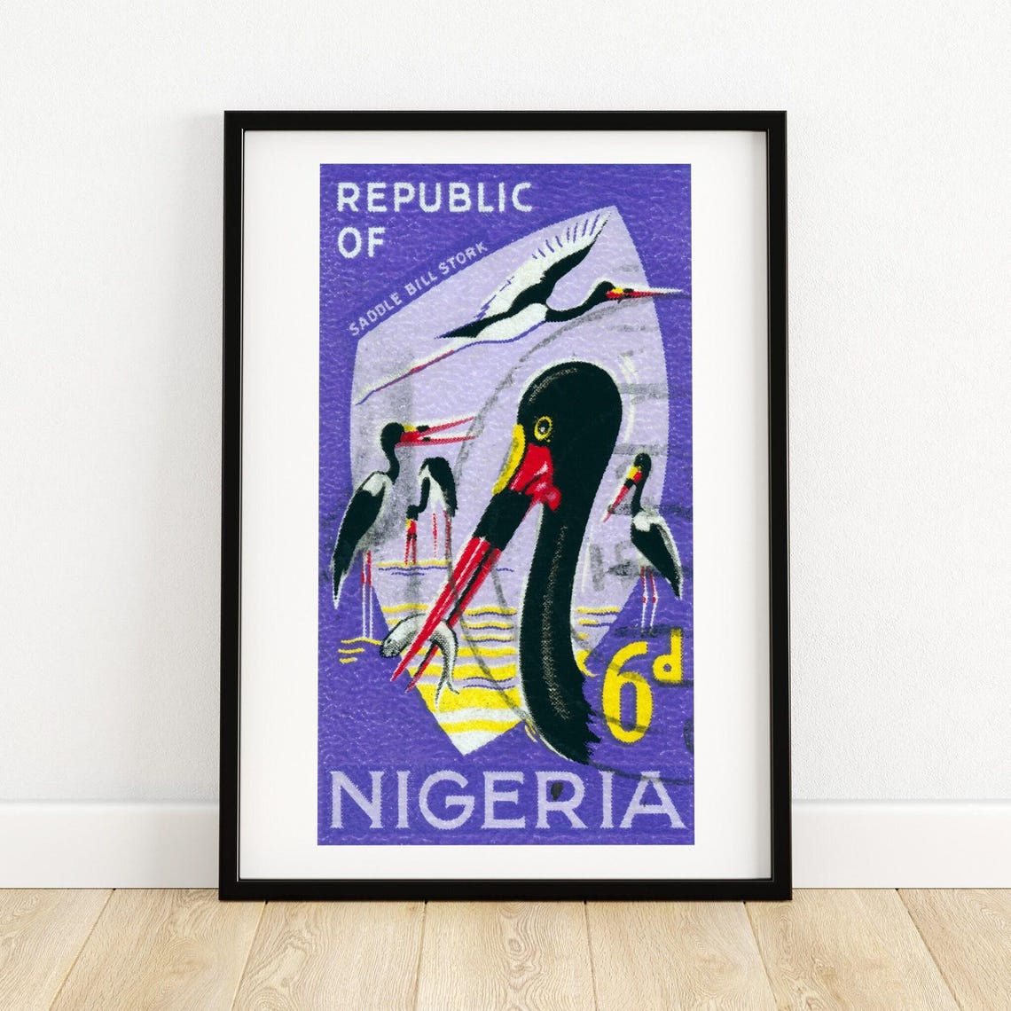 Saddle Bill Stork Nigeria Republic Postage Stamp Bird Art Poster