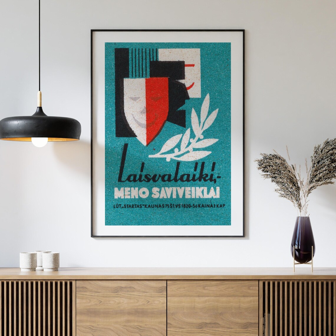 Laisvalaikis Lithuanian Art Theatre Masks Vintage Label Art Print - Image 4