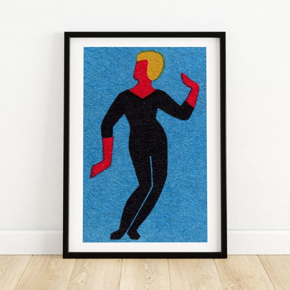 Blonde Dancer Black Leotard Blue Vintage Matchbox Art Poster
