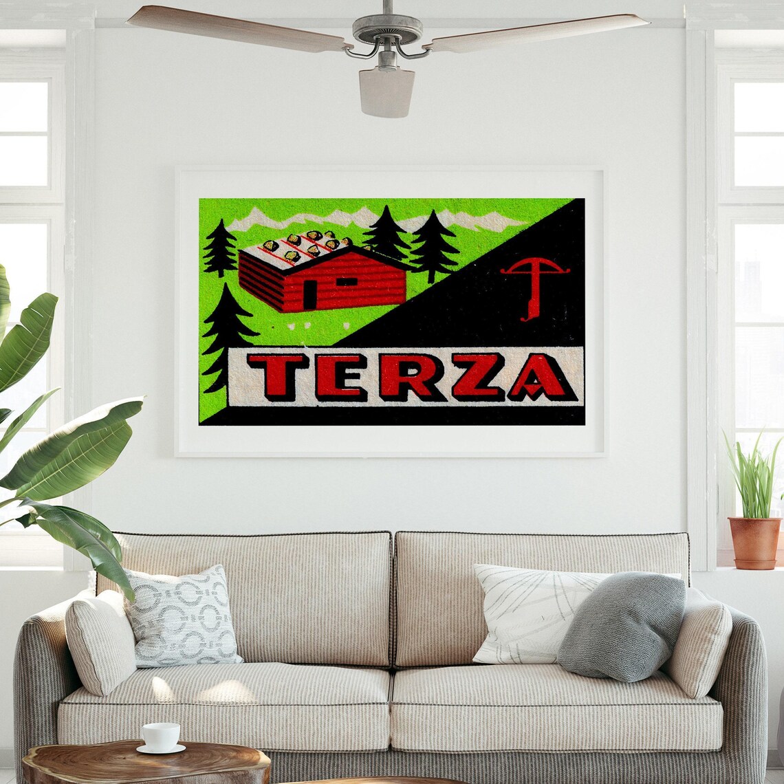 Terza Vintage Matchbox Label Red Mountain Cabin Alpine Art Poster - Image 3