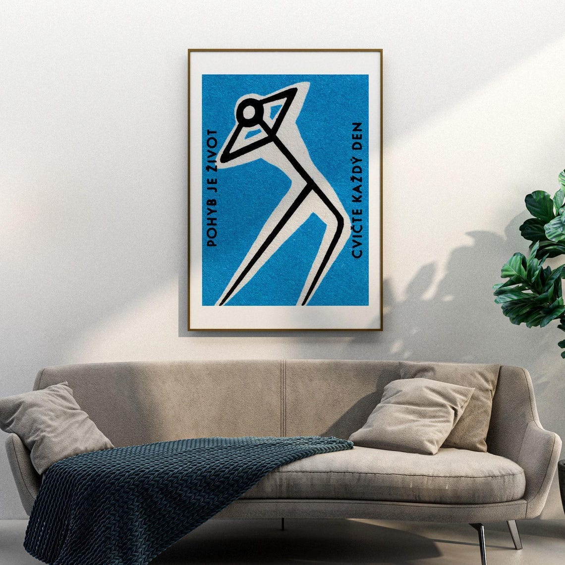Blue Czech Exercise Fitness Stick Figure Matchbox Label Poster - Image 3