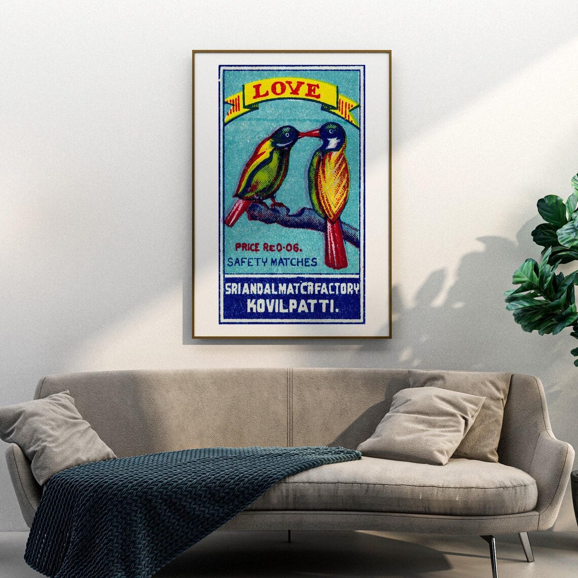 Two Lovebirds Matchbox Vintage India Poster Print - Image 3