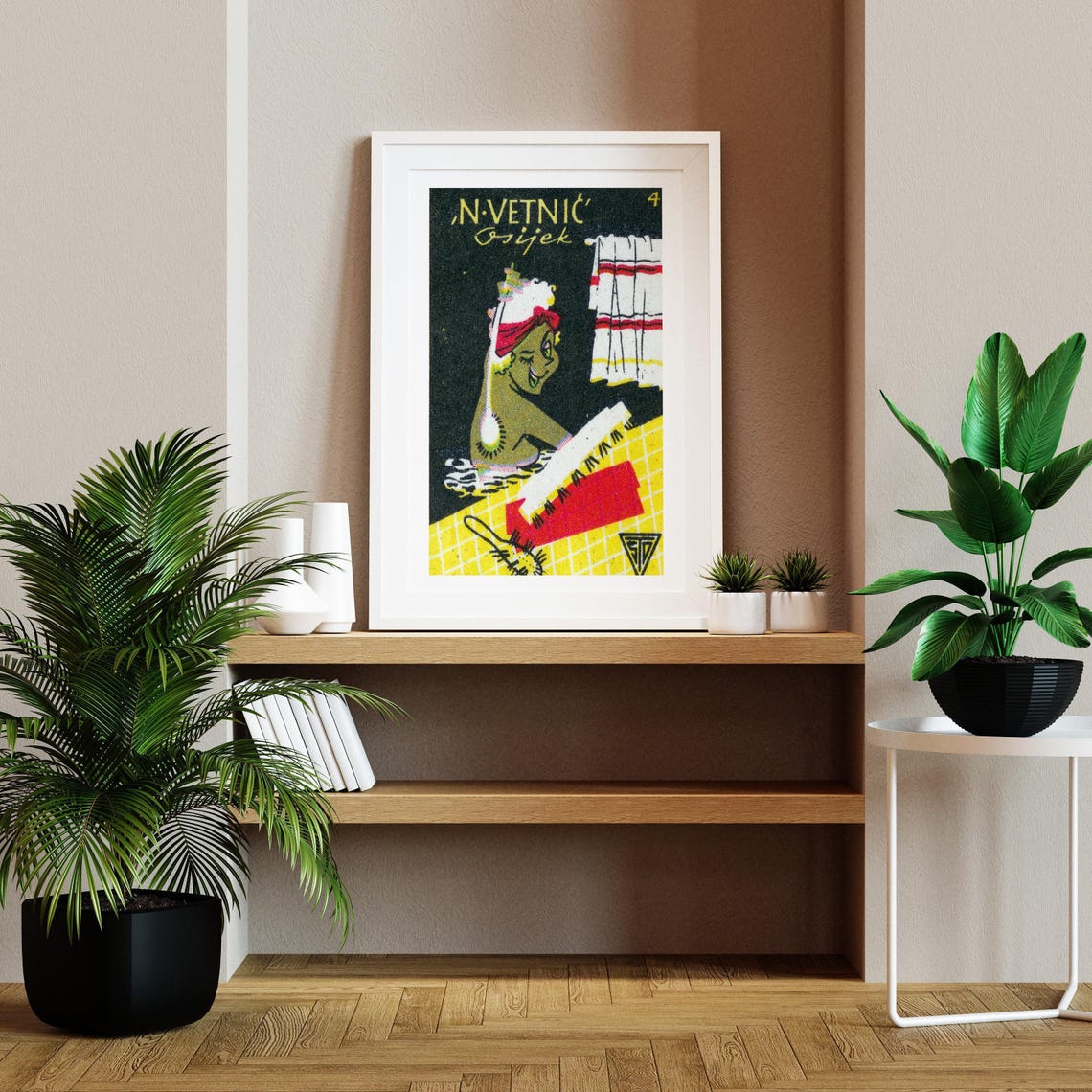 N Vetnic Woman Bathing Vintage Cartoon Yugoslav Matchbox Poster - Image 2
