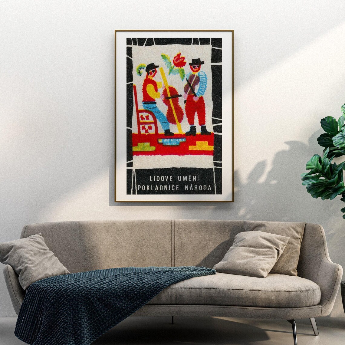 Czech Folk Musicians Cello Violin Vintage Matchbox Art Poster - Image 3