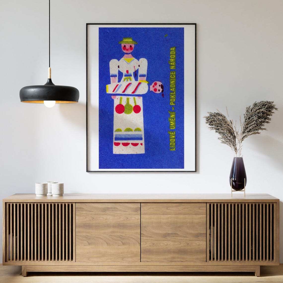 Czech Folk Mother And Child Matchbox Art Blue Vintage Poster - Image 4