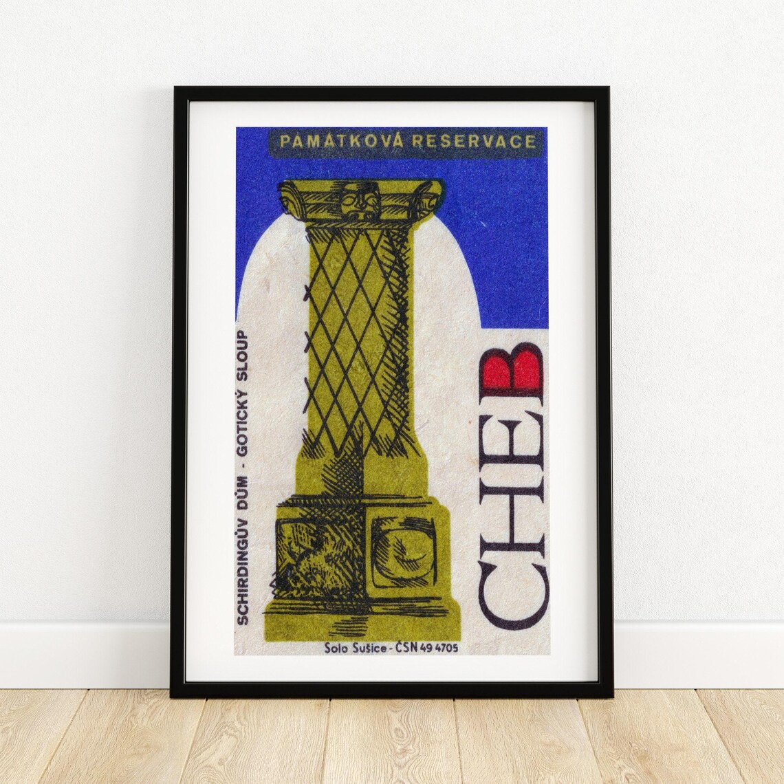 Cheb Gothic Column Retro Czech Vintage Matchbox Label Travel Poster