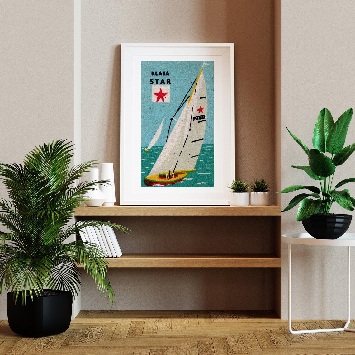 Red Star Sailboat Vintage Czech Art Poster Print - Image 2