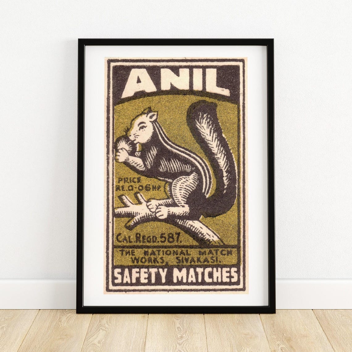 Anil Squirrel Eating Nut Vintage India Safety Matches Poster