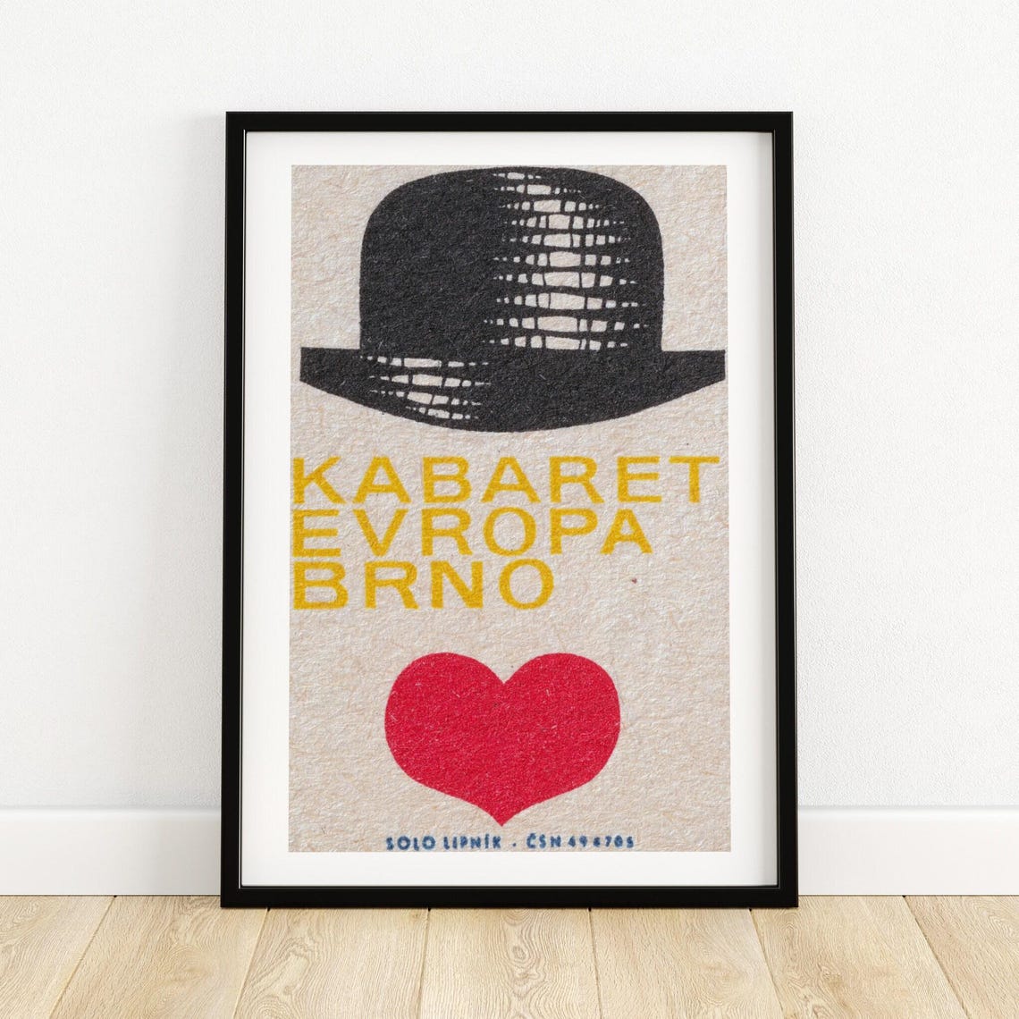 Kabaret Evropa Brno Bowler Hat Red Heart Vintage Label Art Print