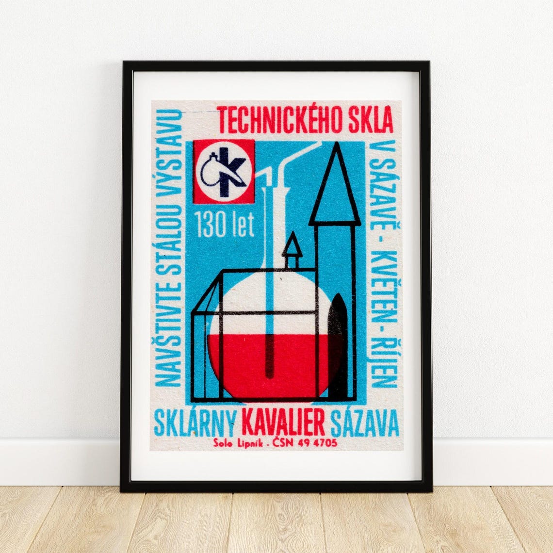 Sazava Kavalier Glassworks 130 Let Technical Glass Matchbox Poster
