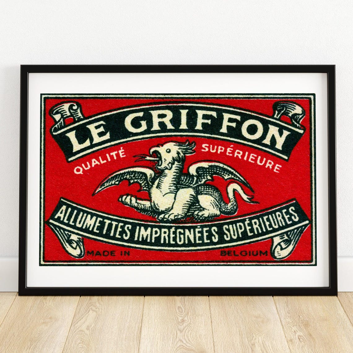Le Griffon Red Belgian Matchbox Dragon Creature Vintage Poster