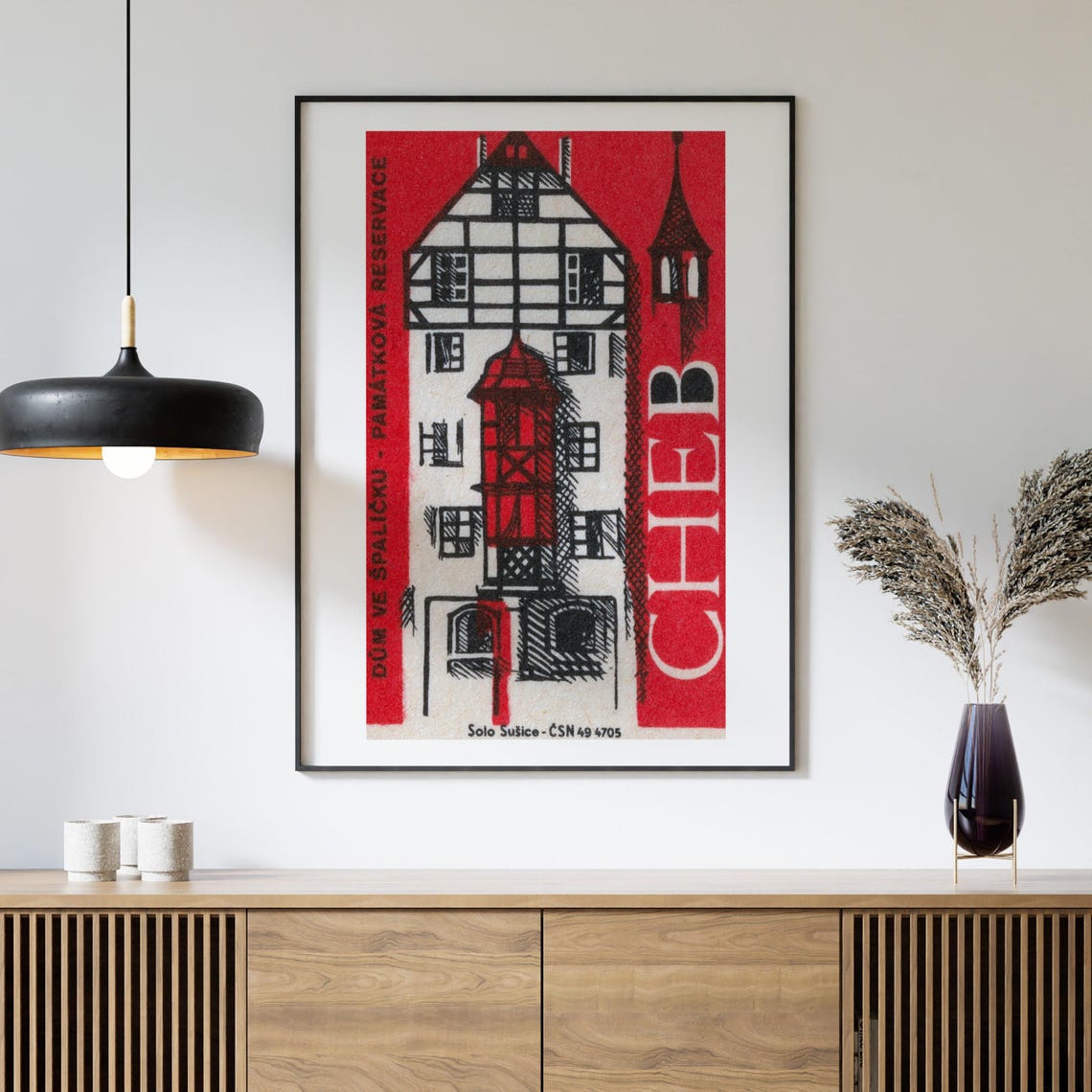 Cheb Spalichek Historic House Red Vintage Matchbox Label Poster - Image 4