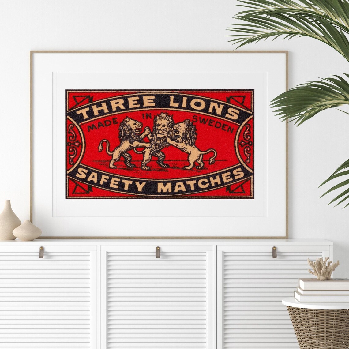 Three Lions Matchbox Print, Vintage Sweden Poster - Image 2