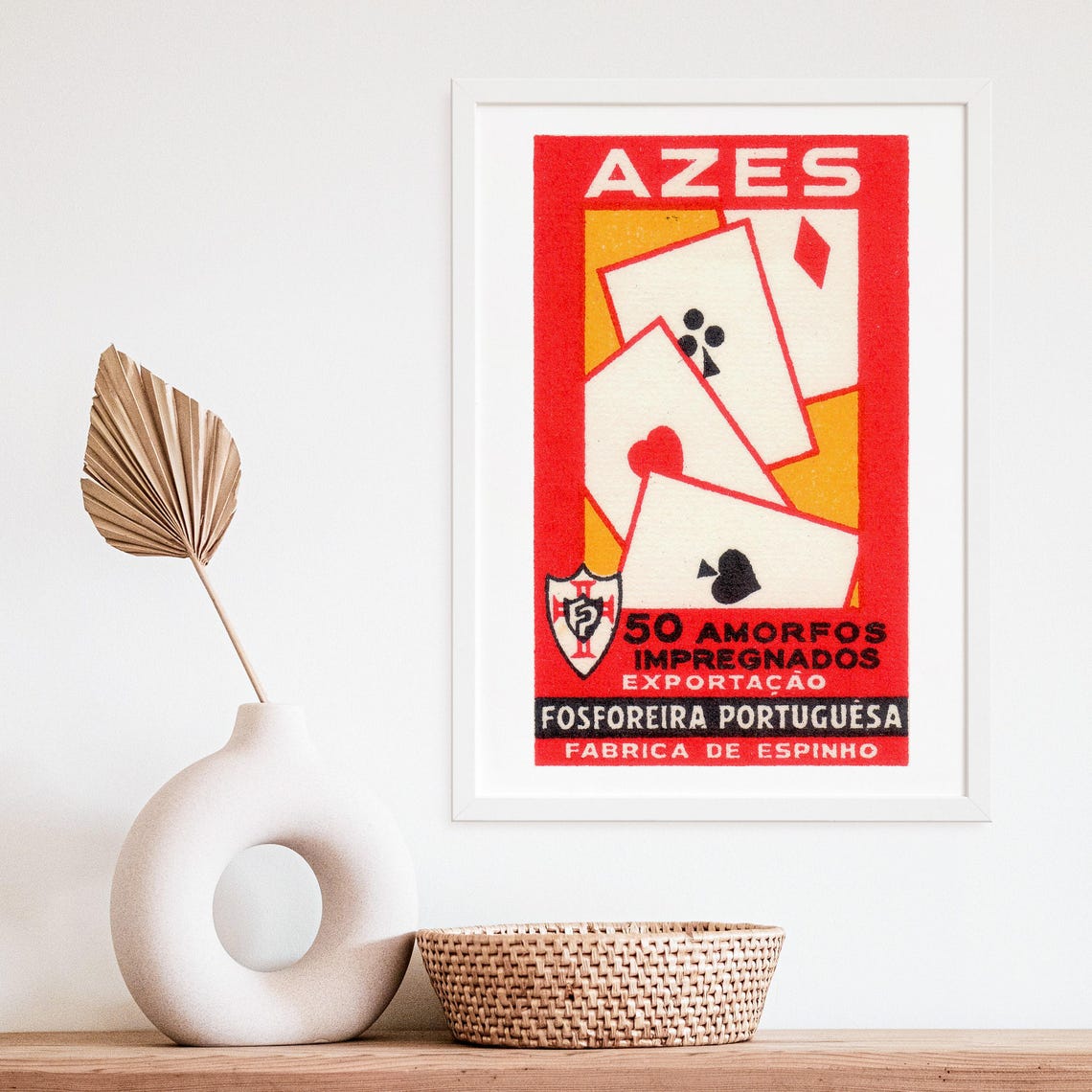 Azes Playing Cards Portuguese Matchbox Label Red Art Deco Poster - Image 4