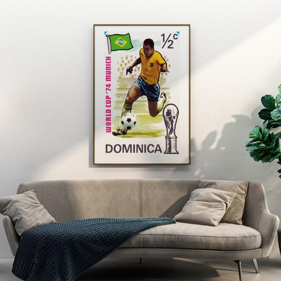 Dominica World Cup 74 Munich Brazil Player Vintage Stamp Art Poster - Image 3