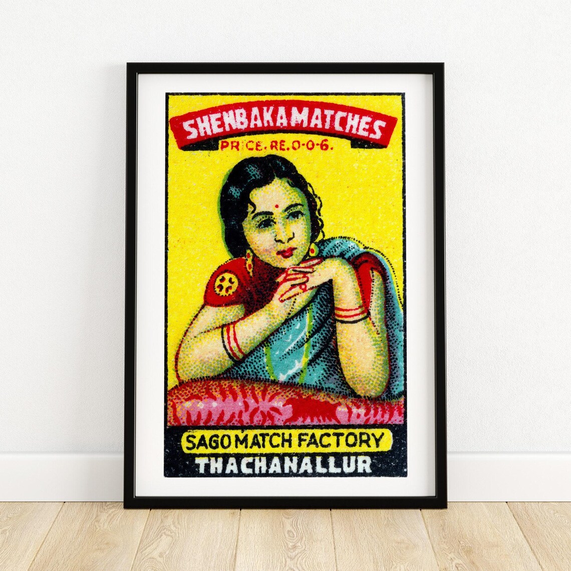 Shenbaka Matches Woman Portrait Vintage Indian Label Art Poster