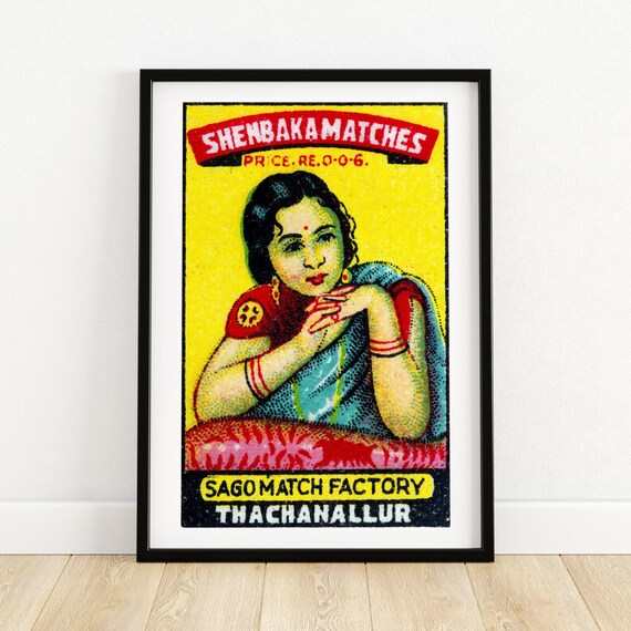 Indian Woman Matchbox Print Aesthetic Wall Art Vintage India Art Matchbox Wall Poster Vintage Poster Print
