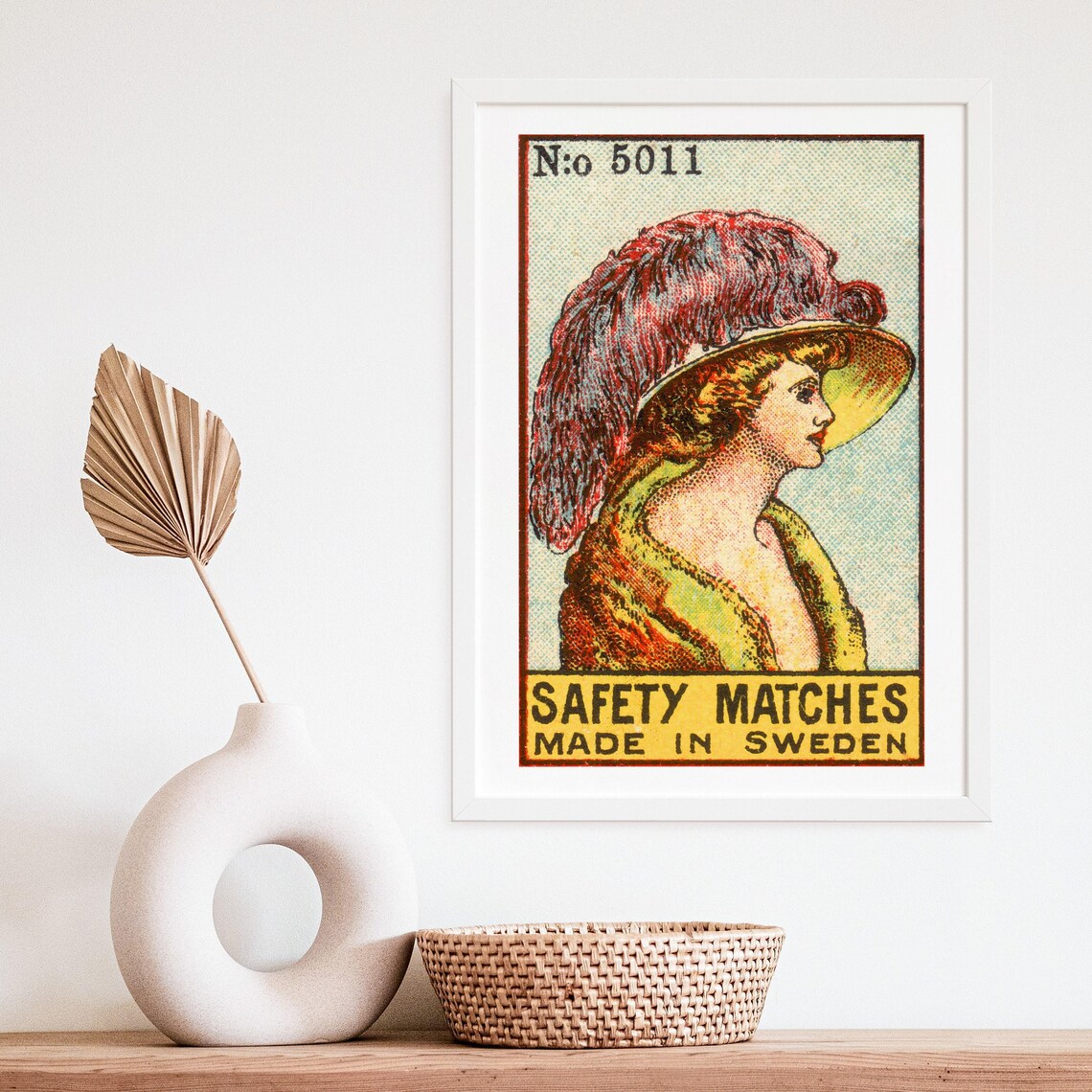 No 5011 Feathered Hat Lady Portrait Swedish Matchbox Label Art Poster - Image 4