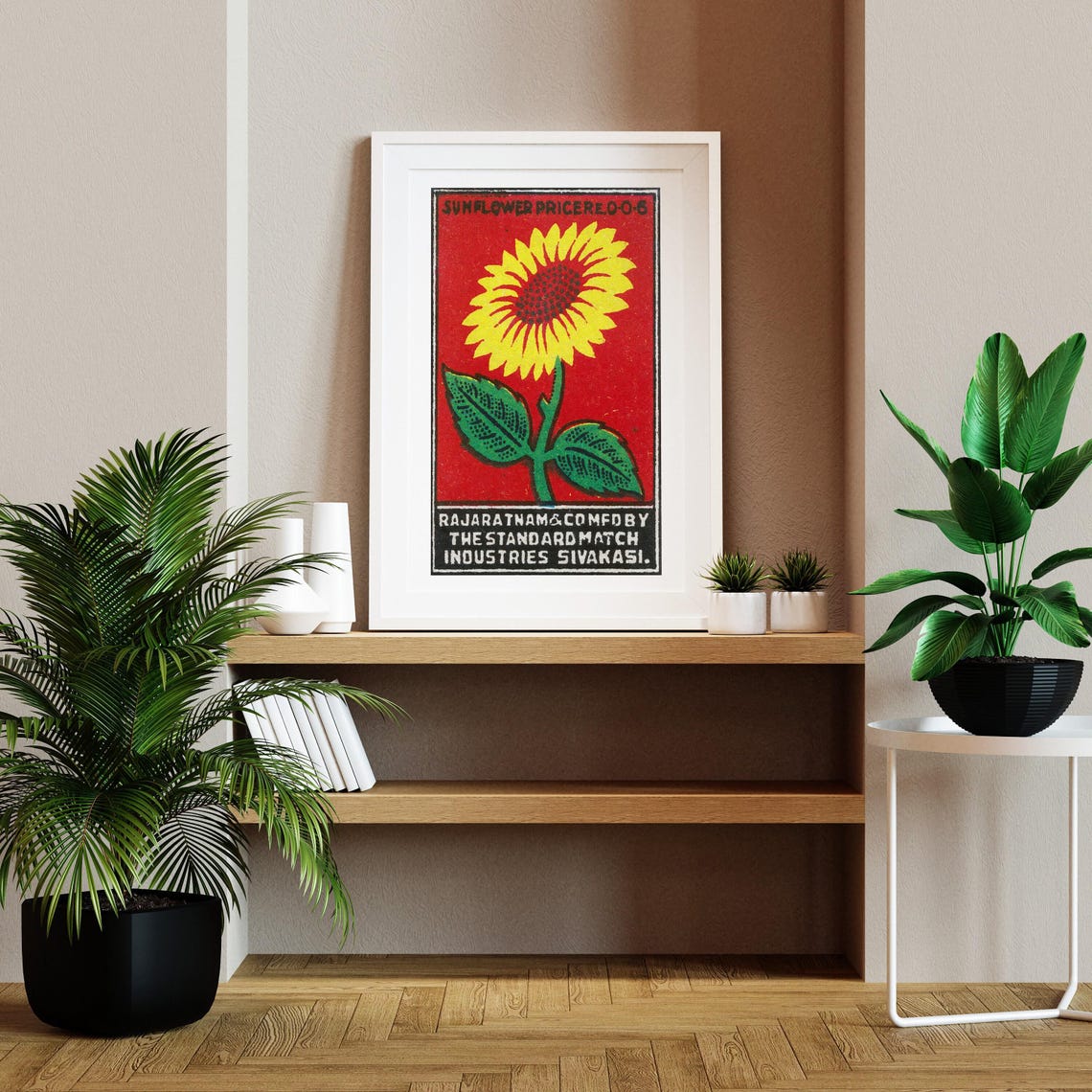 Sunflower Bloom Vintage Indian Matchbox Label Botanical Poster - Image 2