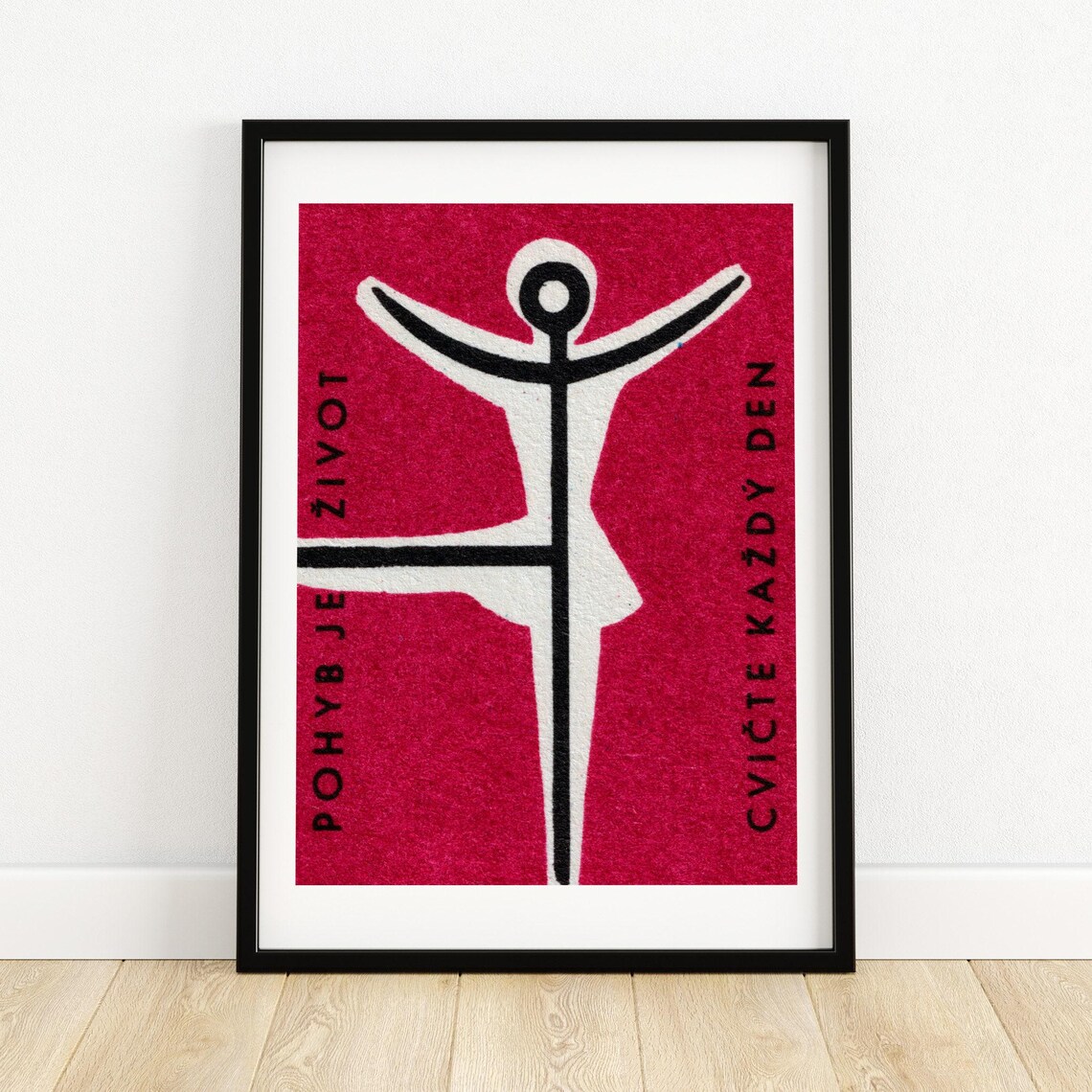 Movement Is Health Matchbox Print, Vintage Czech Art