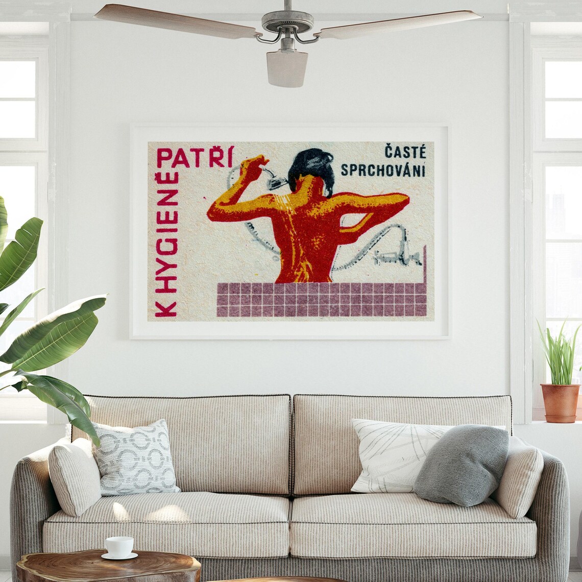 Woman Showering Vintage Czech Matchbox Poster Print - Image 3