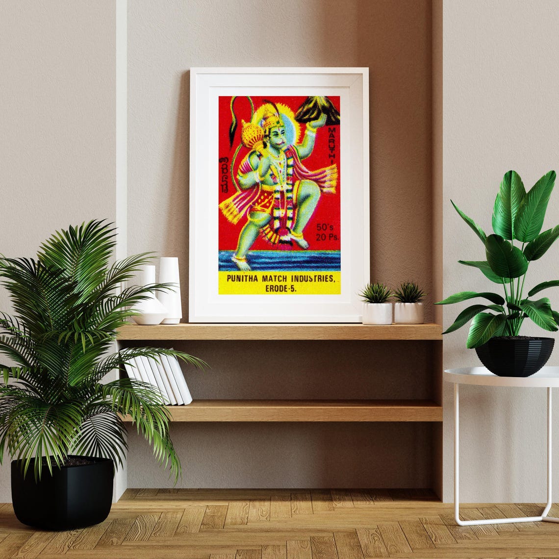 Maruthi Hanuman Indian Matchbox Label Deity Red Vintage Art Poster - Image 2