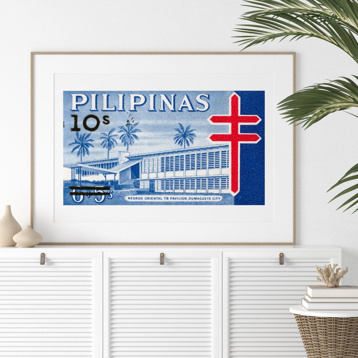Pilipinas Dumaguete TB Pavilion Red Cross Palm Trees Stamp Poster - Image 2