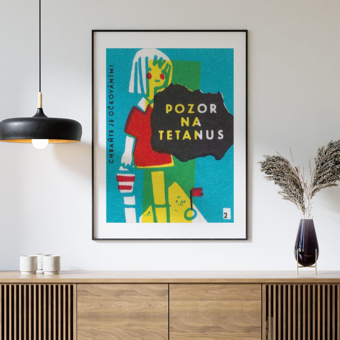 Pozor Na Tetanus Czech Vaccination Health Pop Art Vintage Print - Image 4