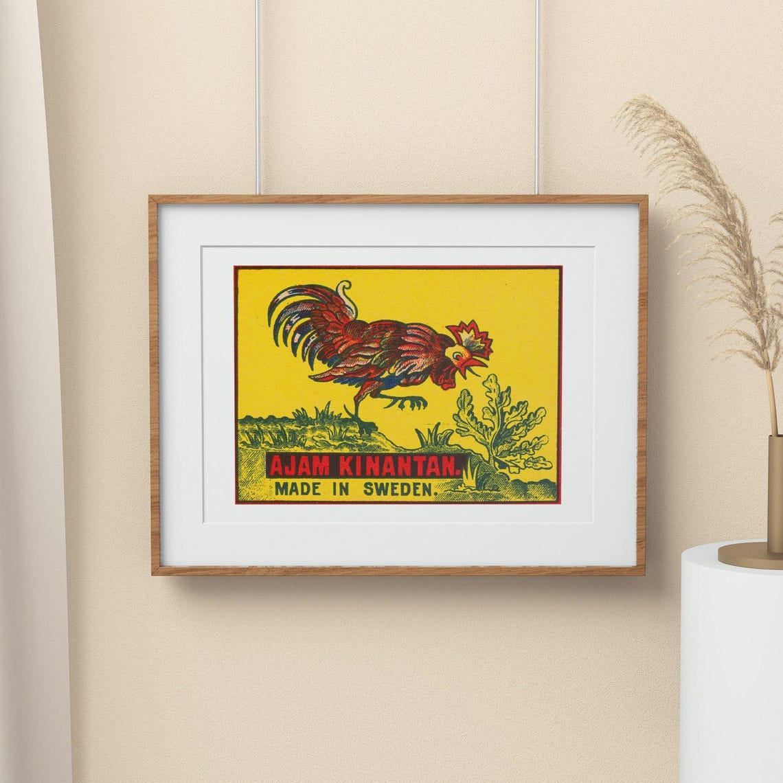 Ajam Kinantan Rooster Swedish Vintage Matchbox Label Art Poster - Image 2