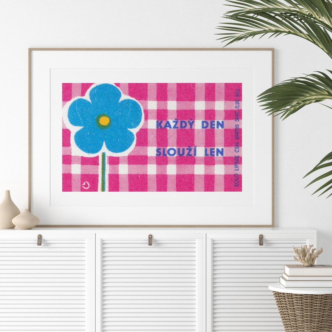 Kazdy Den Slouzi Len Blue Flower Gingham Vintage Czech Label Print - Image 2