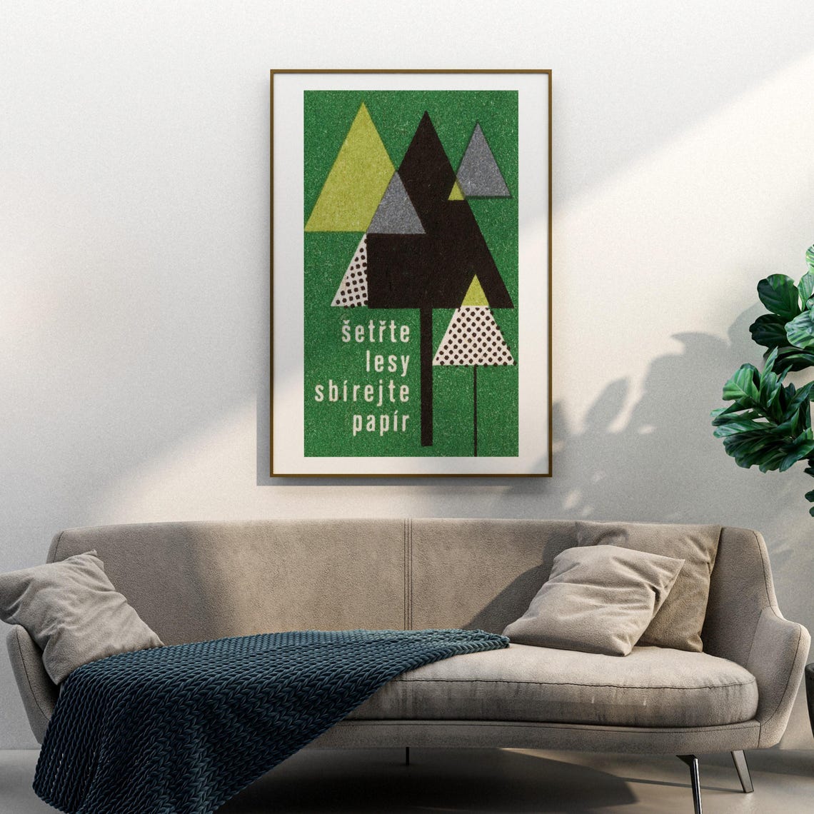 Save Forests Collect Paper Geometric Trees Czech Matchbox Poster - Image 3